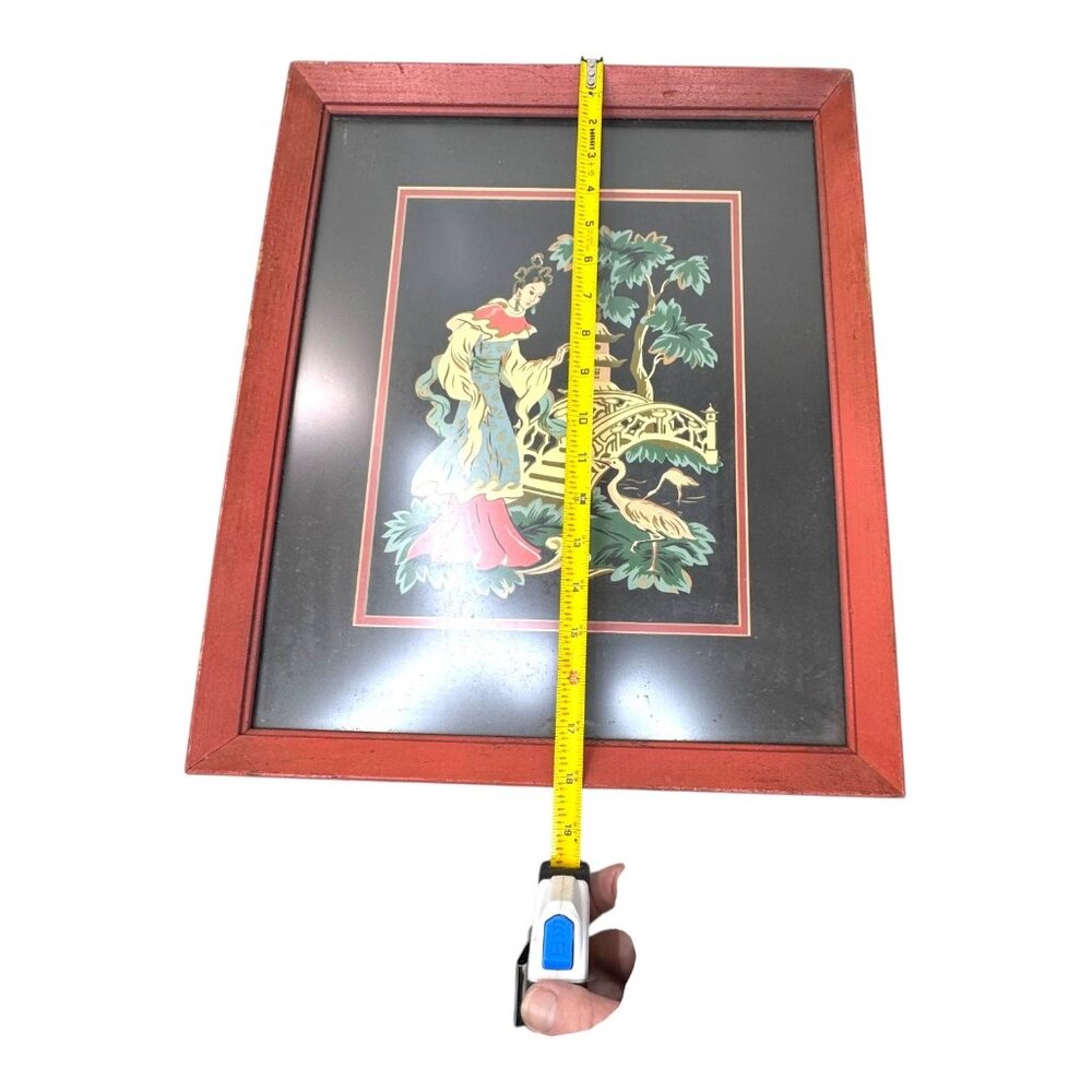Vintage Japanese Geisha Crane Scene Framed Art Print Unique Home Decor 15x18 SEE - Picture 7 of 11